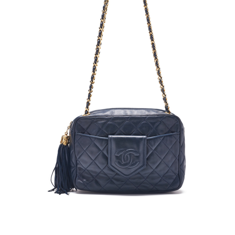Chanel Matelasse Coco Mark Double Chain Lambskin Navy